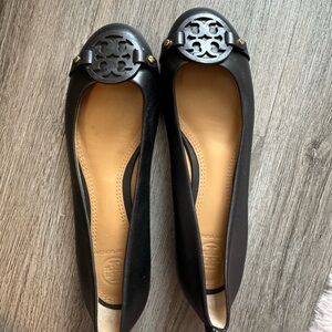 Black Flats with Rounded Toe and Metallic Embellishment
